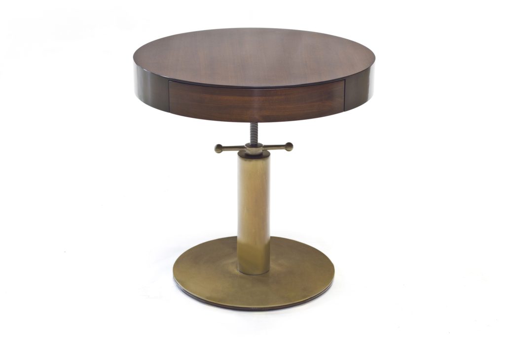 BW3420 Maritime Captain Table 28"diameter x 22"h. Shown in Quartersawn Walnut with a adjustable brass base. Contact BW for custom sizes