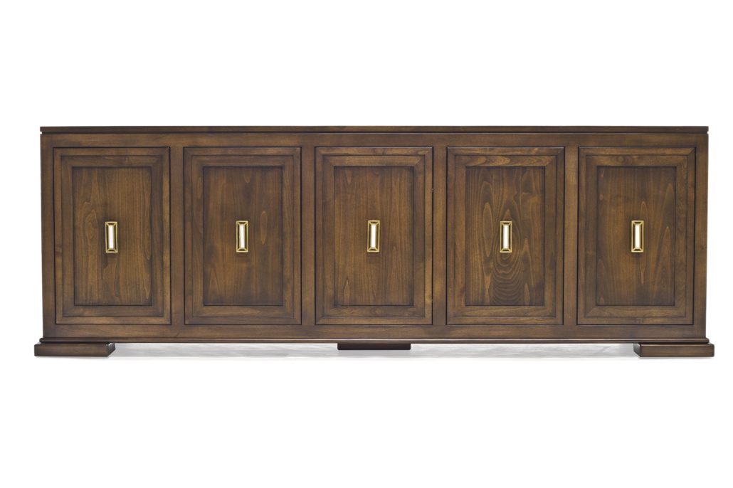 BW3710 buffet with doors and adjustable shelves 90"w x 21"d x 30"h. Shown in Alder with a Chai finish. Contact BW for custom sizes