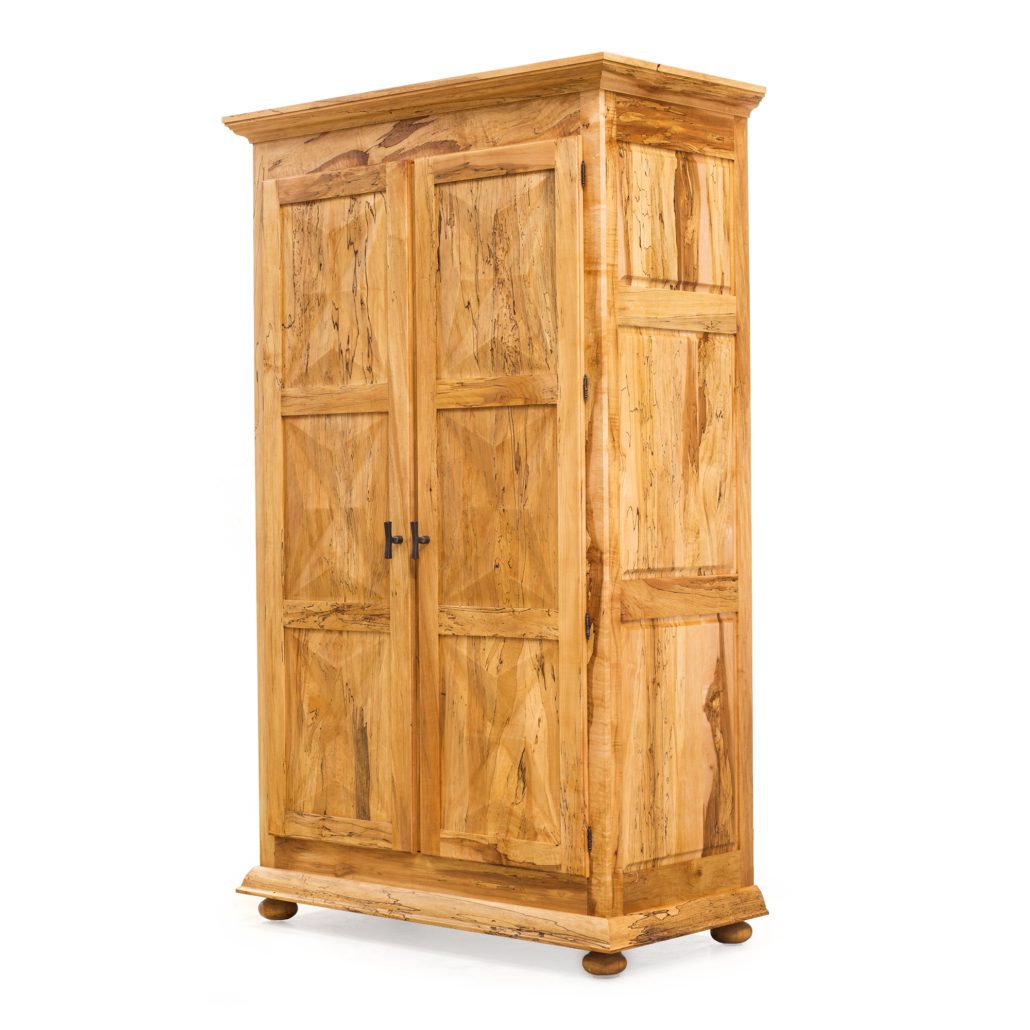 BW8078 3D Door Armoire 55"w x 27.25"d x 90"h. Shown in Spalted Maple with an oiled and waxed finish. Contact BW for custom sizes