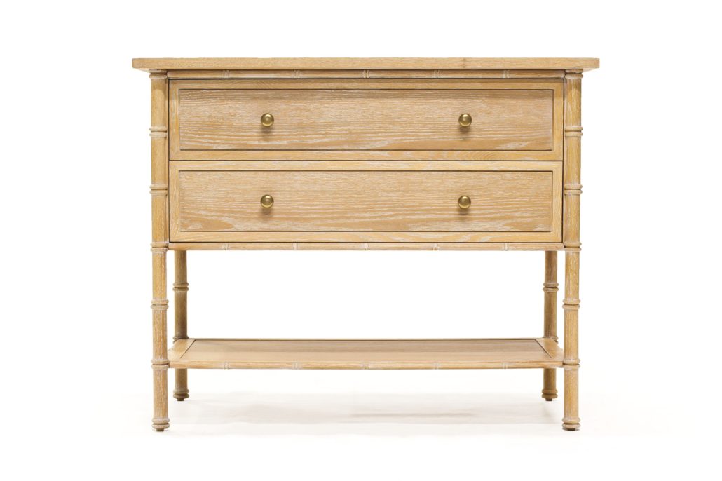 BW3375 Bamboo Leg Console Table with Two Drawers 42w x 22d x 34h. Shown in White Oak with a Pale Cerused Finish. Contact BW for custom sizes