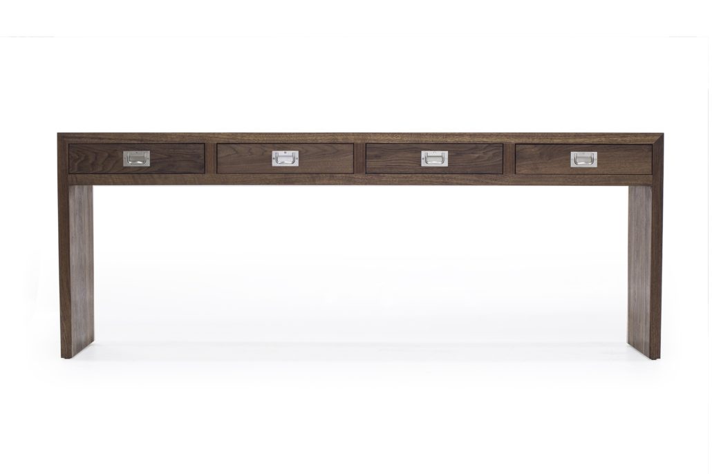 BW5349 Transitional Four Drawer Console Table. 80"w x 20"d x 30"h. Shown in Walnut with a Custom Finish. Contact BW for custom sizes