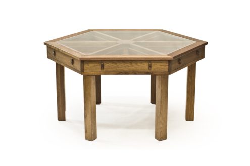 BW5355 Game Table with Storage/ Removeable top 60"w x 60"d x 30"h. Shown in Walnut with an Oiled and Waxed finish. Contact BW for custom sizes