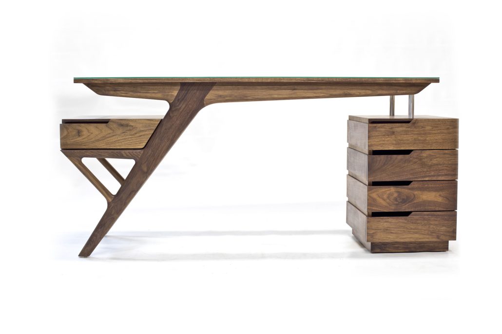 BW5695 Midcentury Desk 65.5"w x 22"d x 30"h. Shown in Walnut with an Oiled and Waxed finish. Contact BW for custom sizes
