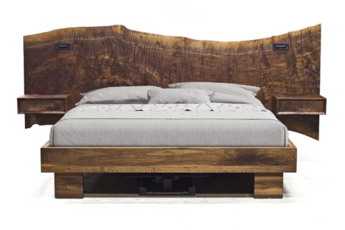 BW6091 Live Edge Headboard and Bed Frame 124"w x 86.75"d x 54h. King Bed shown in Claro Walnut with an Oiled and Waxed finish. Contact BW for custom sizes