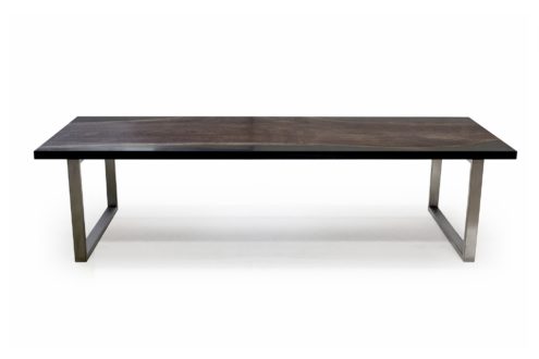 C365 Eclectic Table 120"w x 48"d x 30"h Claro Walnut Oiled and Waxed finish on Stainless Steel Loop Legs. Custom sizes available upon request.